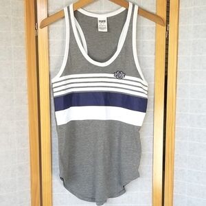 Victoria's Secret Pink Rugby Stipe Tank Top Size XS Gray Blue White Racer Back